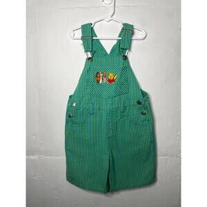 Vintage Disney Pooh Bear Girls Size 6 Plaid Short Talls Blue Green Embroidered